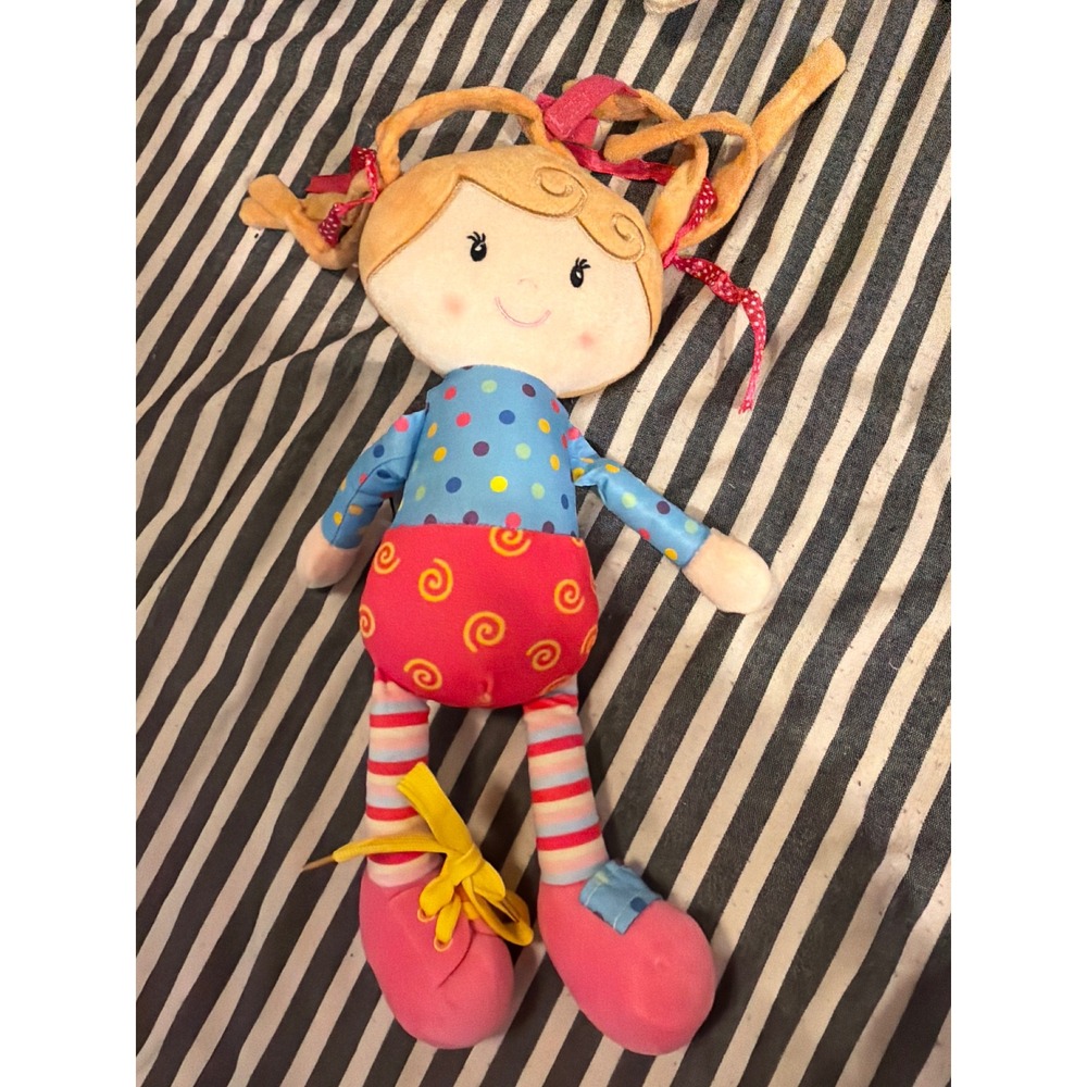 Snuggle Stuffs Plush Rag Doll Blonde Yarn Hair Polka Dot Striped CREA-2404